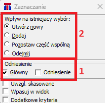 Widok okna 'Zaznaczenie'