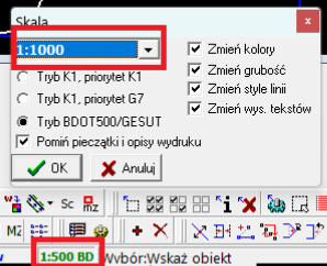 Widok okna skali