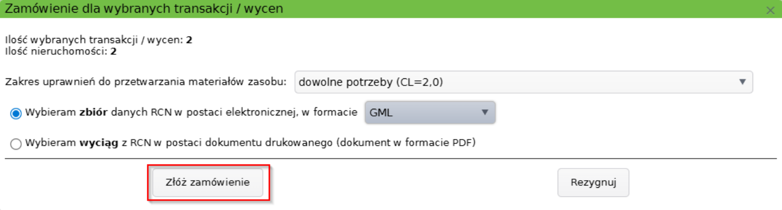 Widok okna zamówienia dla wybranych transakcji i wycen Widok okna zamówienia dla wybranych transakcji i wycen