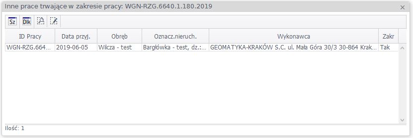 Widok okna z wylistowanymi innymi pracami trwającymi w zakresie pracy